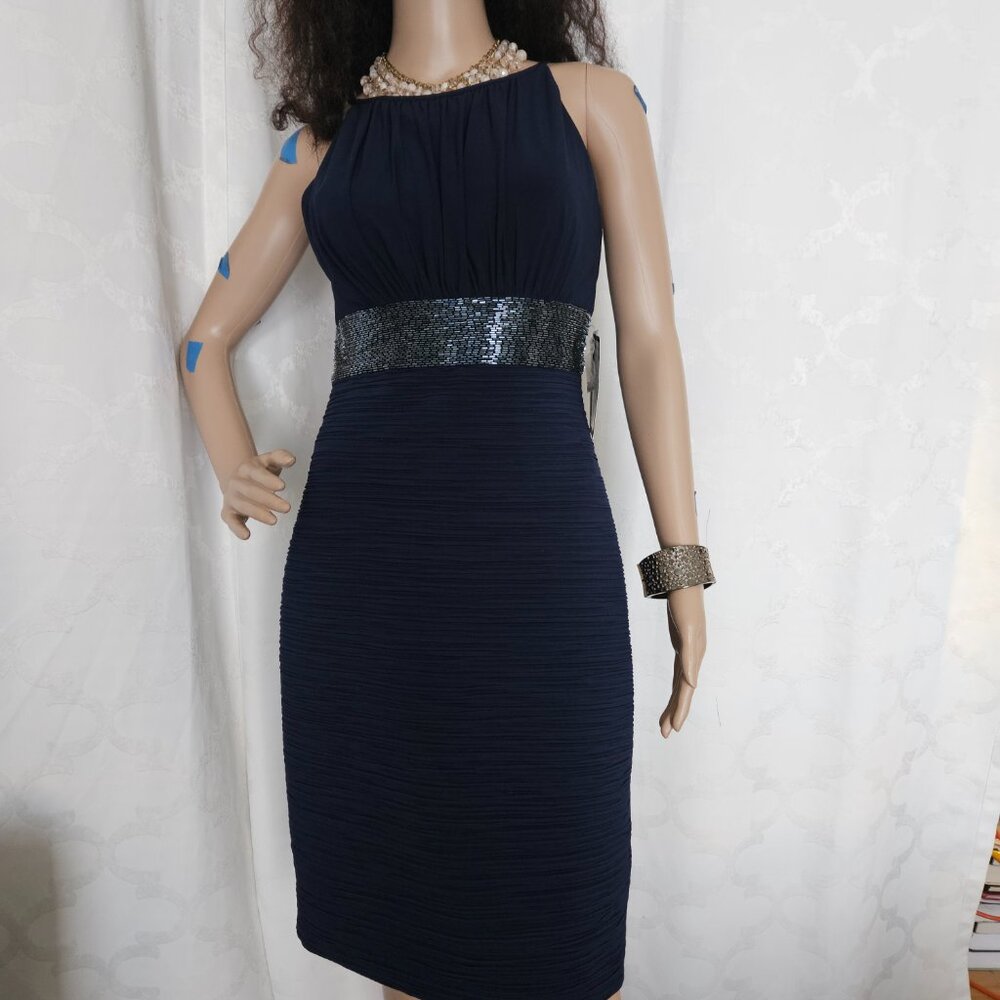 JS Boutique New York | Navy Blue Sleeveless Midi Dress with Sequin